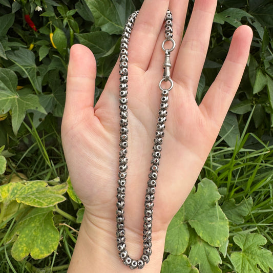 Antique sterling silver star pierced chain with dog clip, 33cm / 12.99 inches long