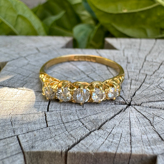 Antique 18ct yellow gold five stone 0.45ct TCW old mine cut diamond ring