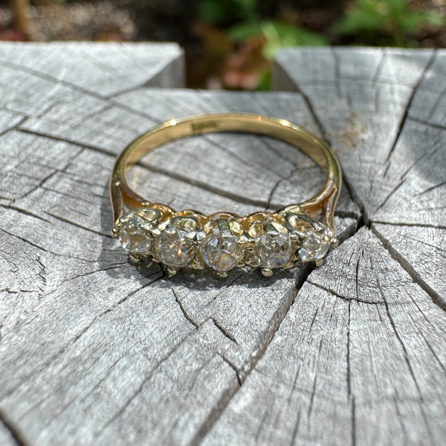 Vintage 18ct yellow gold five stone 0.6ct TCW old mine cut diamond ring