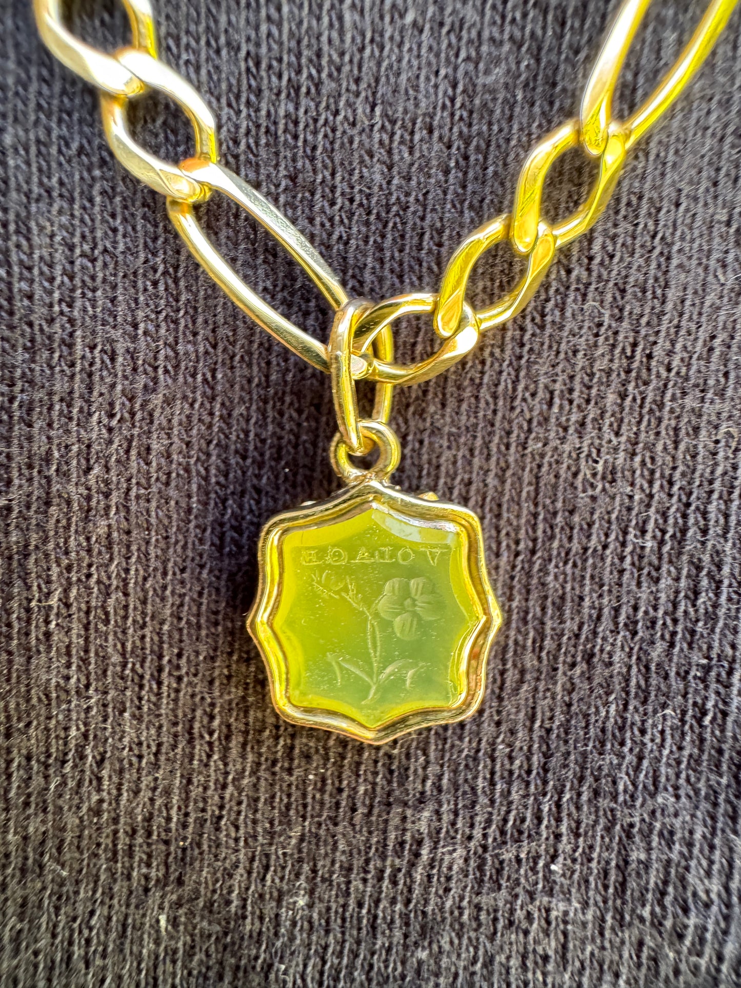 Antique gilt metal 'Volage' butterfly and flower agate intaglio pendant