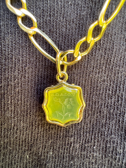 Antique gilt metal 'Volage' butterfly and flower agate intaglio pendant