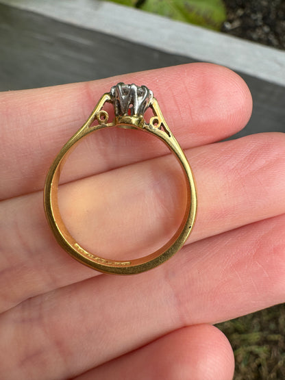 Vintage 18ct yellow gold and platinum 0.38ct old European cut diamond solitaire ring