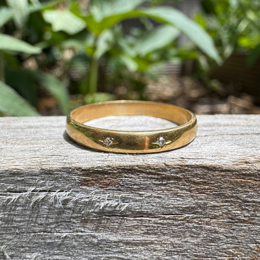 Vintage 18ct yellow gold two stone single cut diamond starset gypsy ring