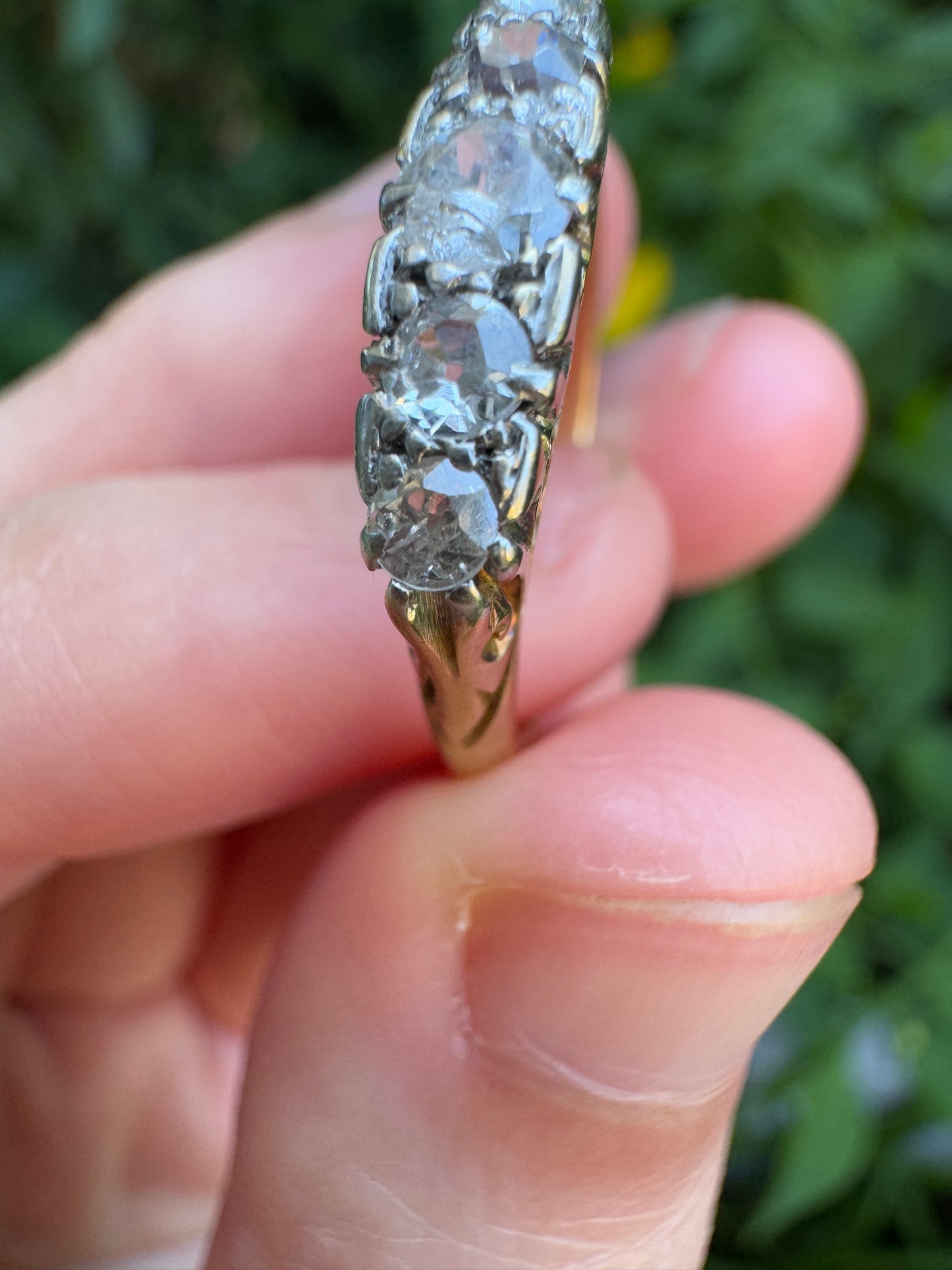 Antique 18ct yellow gold five stone 0.47ct TCW old mine cut diamond ring