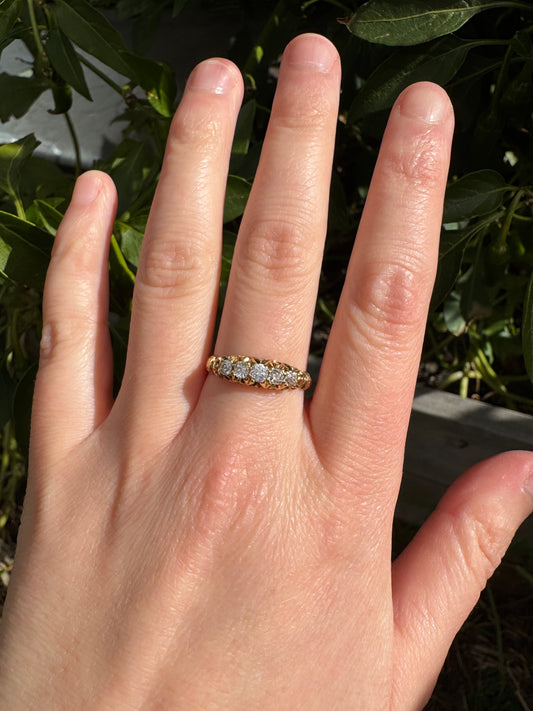 Antique Australian 18ct yellow gold five stone 0.45ct TCW old mine cut diamond ring