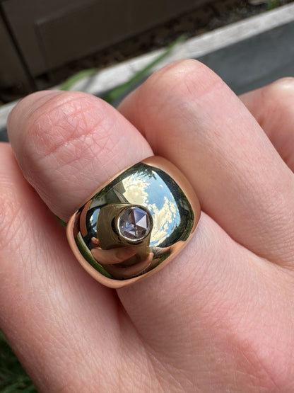 Vintage Italian 9ct gold rose cut diamond bombe gypsy ring