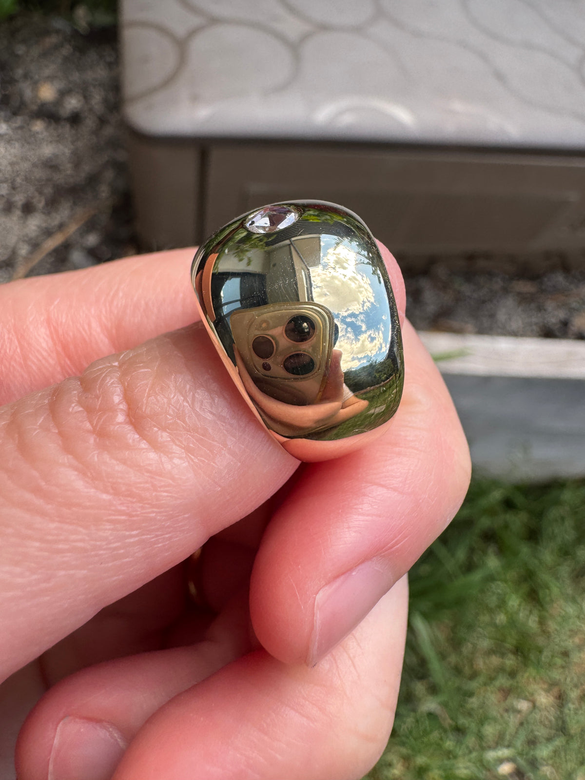 Vintage Italian 9ct gold rose cut diamond bombe gypsy ring