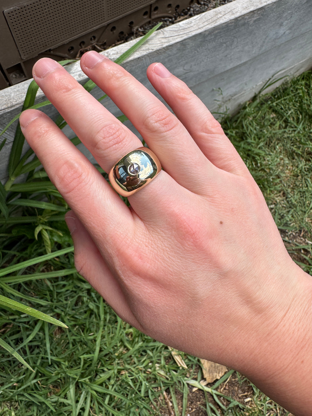 Vintage Italian 9ct gold rose cut diamond bombe gypsy ring