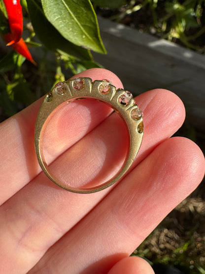 Vintage 18ct yellow gold five stone 1ct TCW old mine cut diamond ring