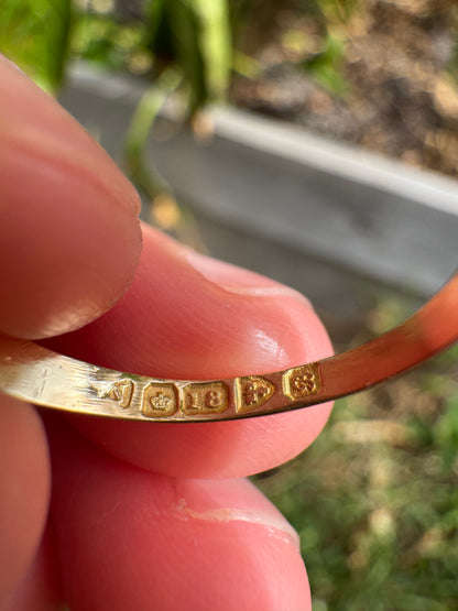 Antique English Edwardian 18ct yellow gold five stone 0.22ct TCW old mine cut diamond boat ring