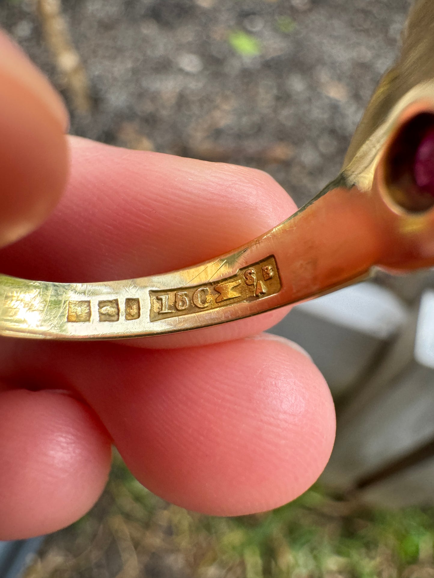 Antique Australian 15ct yellow gold rose cut diamond and ruby starset gypsy ring
