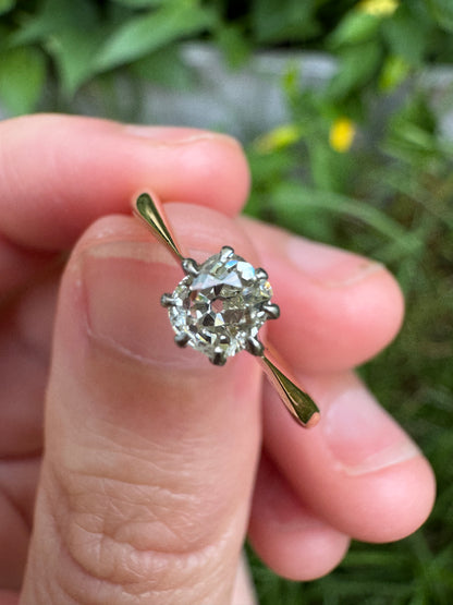 Vintage 18ct yellow gold and platinum 0.35ct old mine cut diamond solitaire ring