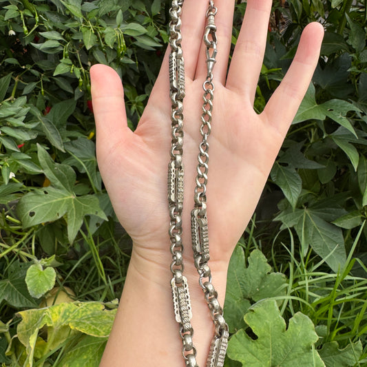 Antique albo silver fancy link chain with dog clips, 42cm / 16.54 inches long