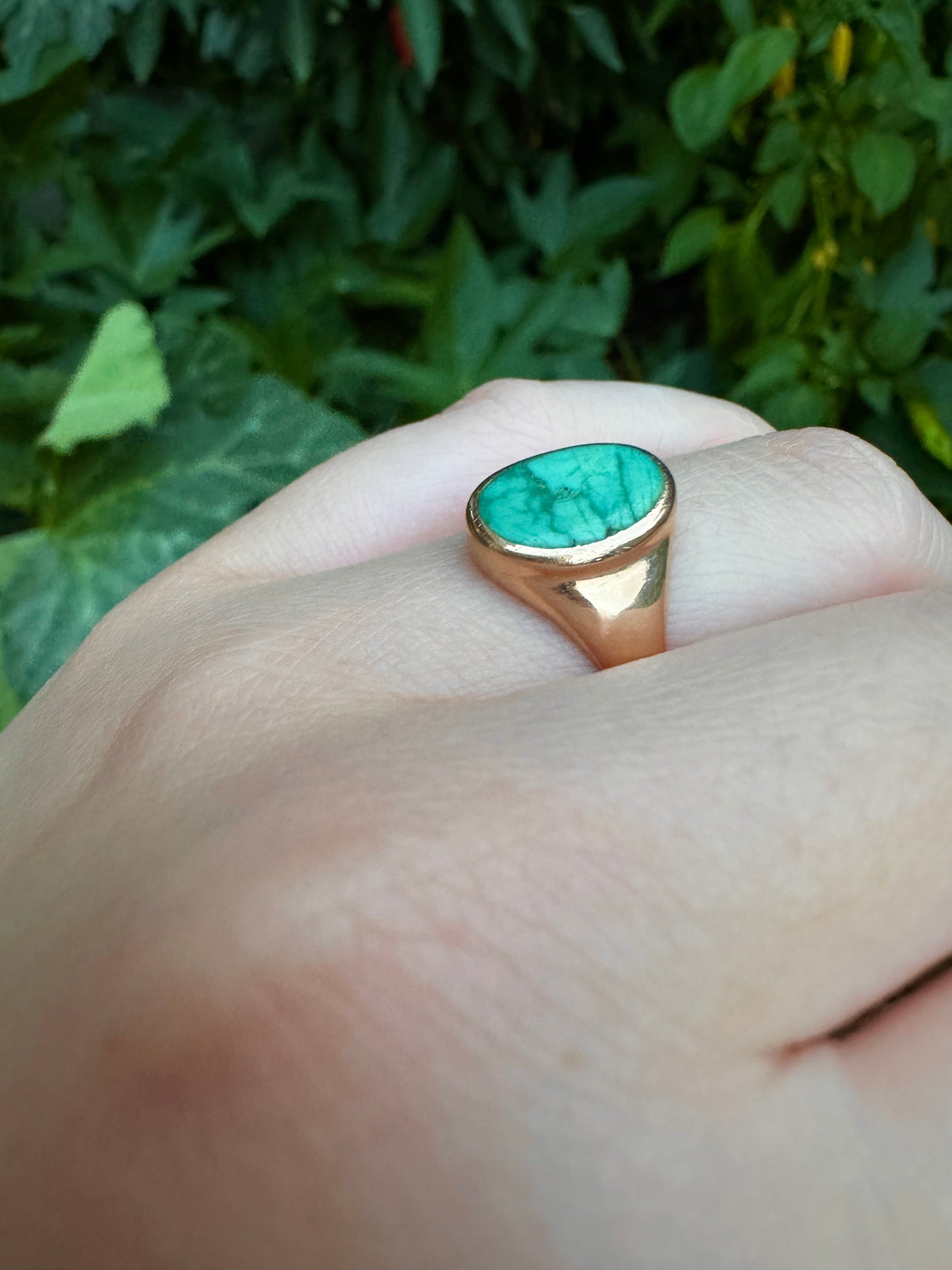 Antique Australian 9ct rosy yellow gold turquoise signet ring