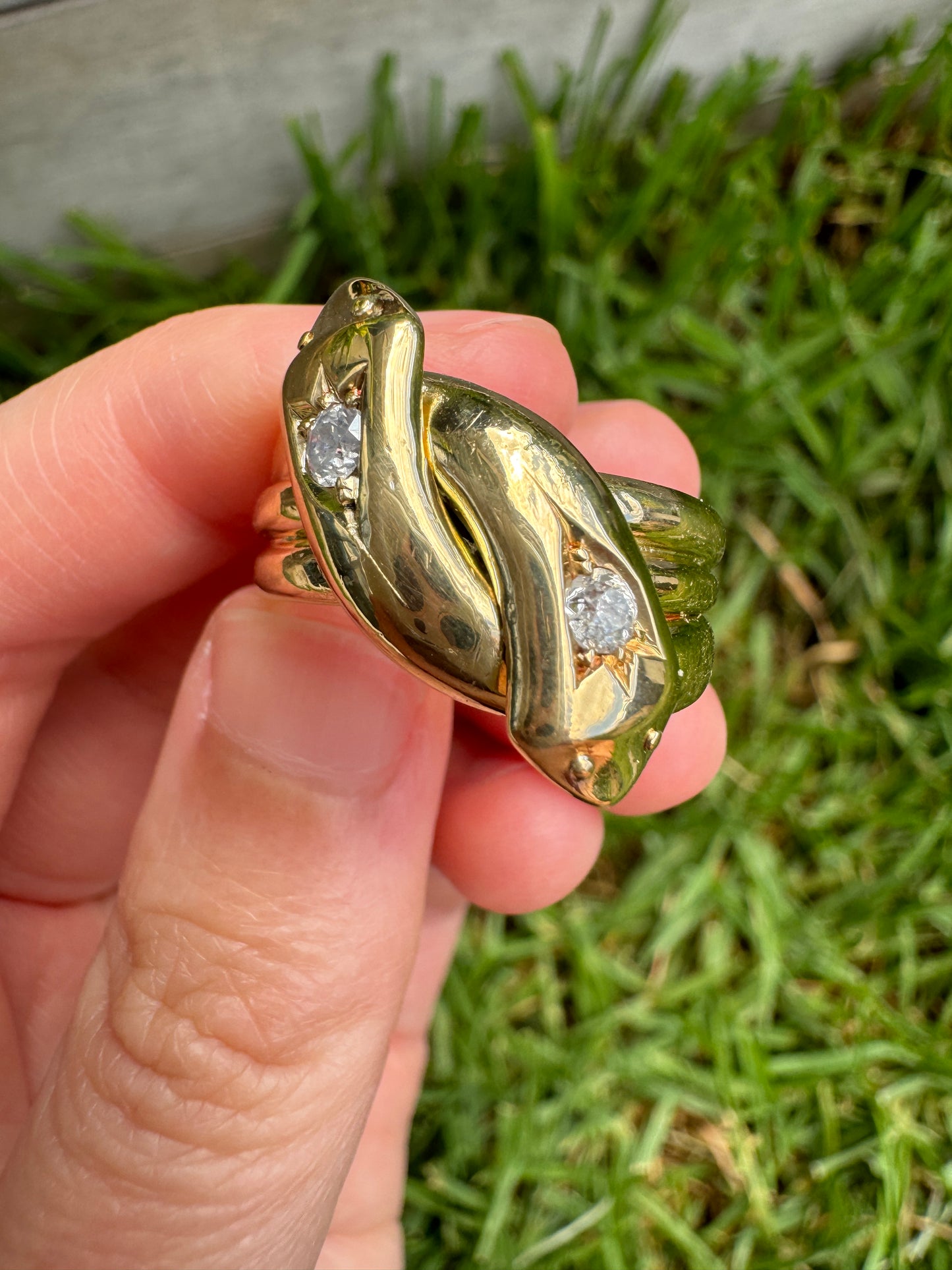 Antique 18ct yellow gold 0.25ct TCW old cut diamond snake ring