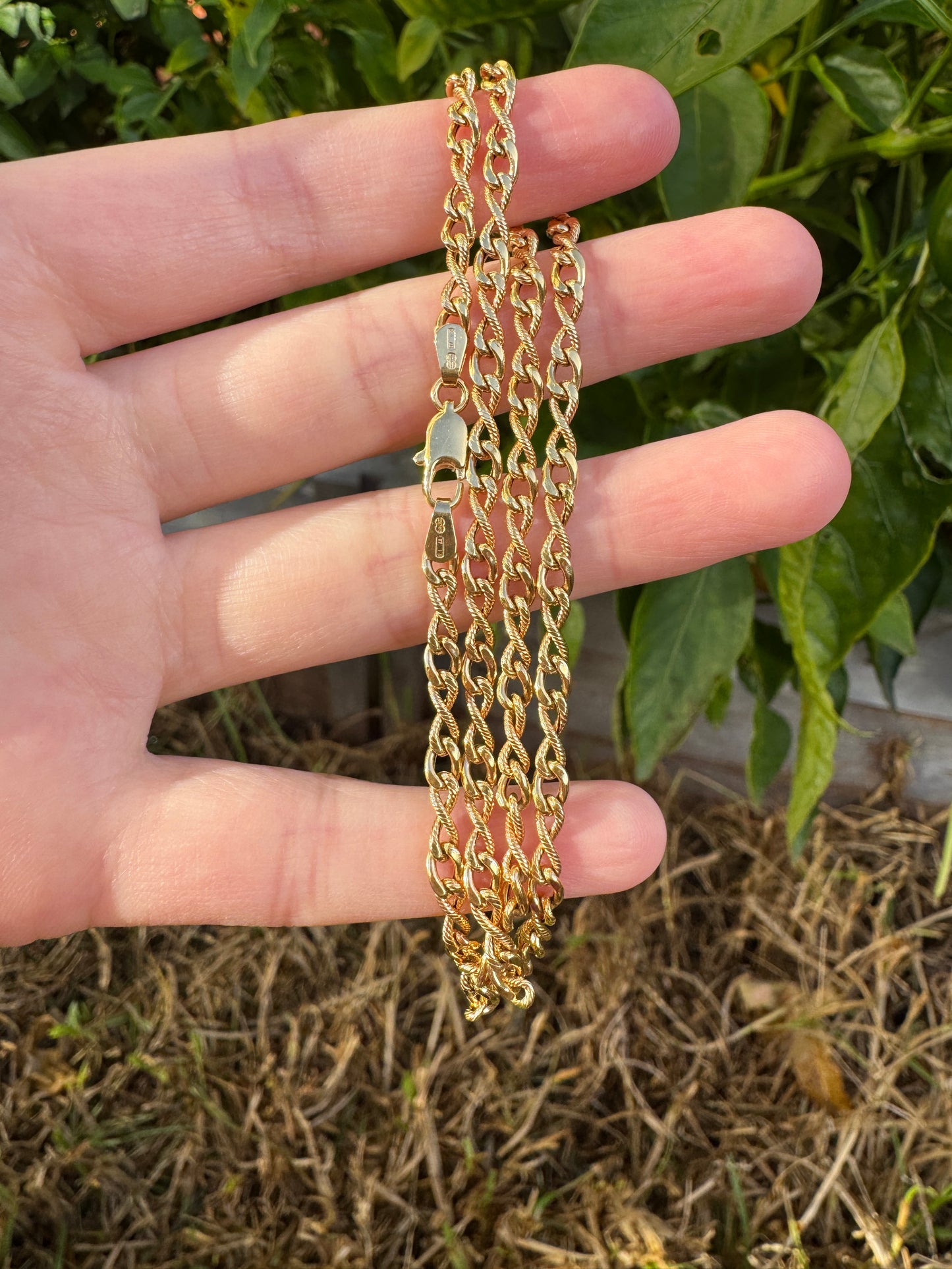 Vintage Italian 9ct yellow gold fancy link chain, 42.5cm / 16.73 inches long