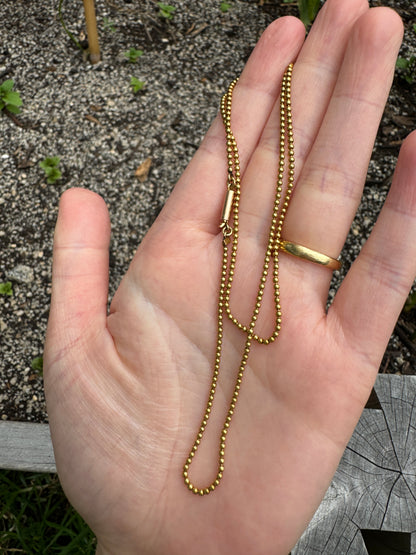 Antique 15ct yellow gold ball chain, 44cm / 17.3 inches long