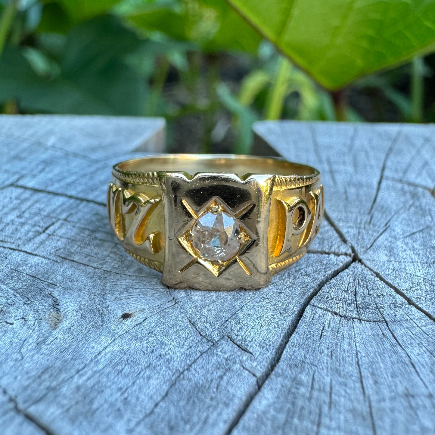 Antique 18ct yellow gold 0.2ct old mine cut diamond MIZPAH ring