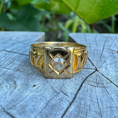 Antique 18ct yellow gold 0.2ct old mine cut diamond MIZPAH ring