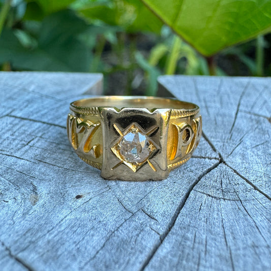 Antique 18ct yellow gold 0.2ct old mine cut diamond MIZPAH ring