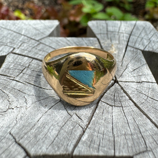 Antique Australian 15ct yellow gold engraved enamel signet ring