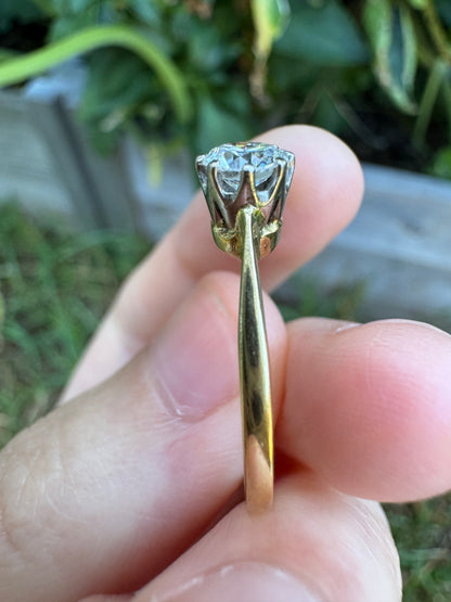 Vintage Mid Century 18ct yellow gold three stone 1.51ct TCW old European cut diamond ring