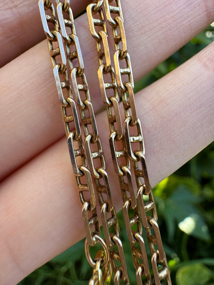 Vintage 9ct yellow gold mariner link chain, 50.5cm / 19.88 inches long