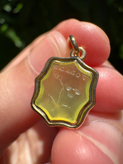 Antique gilt metal 'Volage' butterfly and flower agate intaglio pendant