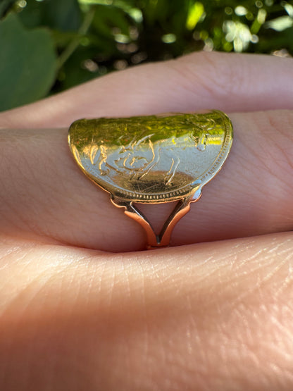Antique 22ct yellow gold half sovereign ring on vintage 9ct yellow gold band