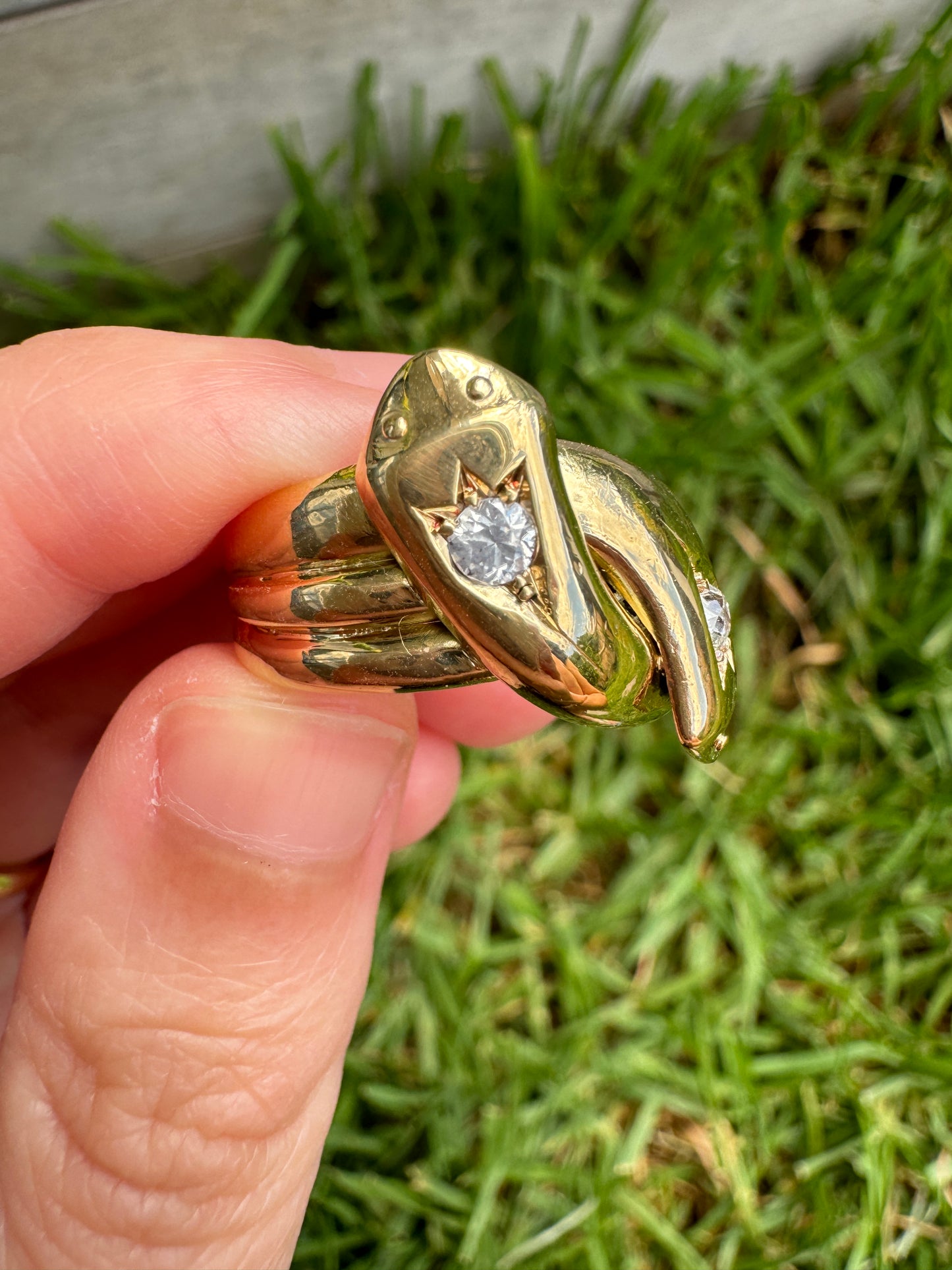 Antique 18ct yellow gold 0.25ct TCW old cut diamond snake ring