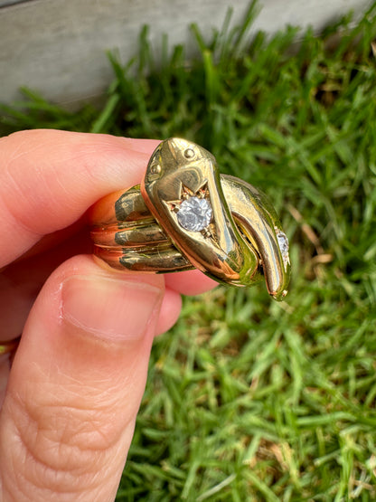 Antique 18ct yellow gold 0.25ct TCW old cut diamond snake ring
