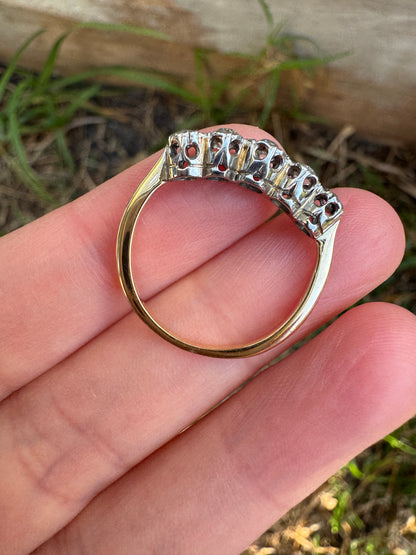 Antique 18ct yellow gold and platinum five stone 0.45ct TCW old mine cut diamond bezel set ring