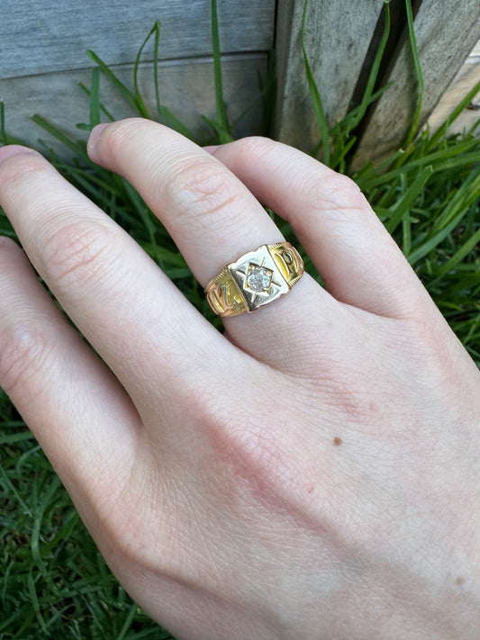 Antique 18ct yellow gold 0.2ct old mine cut diamond MIZPAH ring
