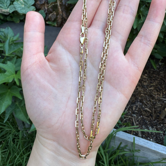 Vintage Italian 9ct yellow gold mariner link chain, 58.5cm / 23 inches long