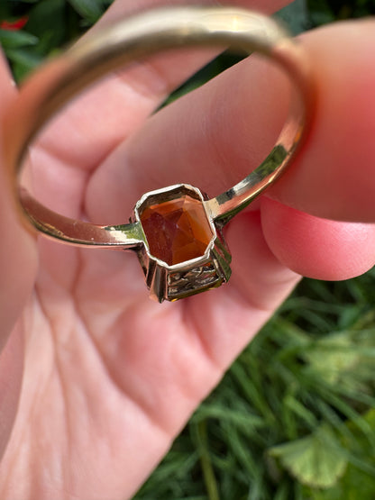 Vintage 14ct yellow gold 3.85ct faceted citrine ring