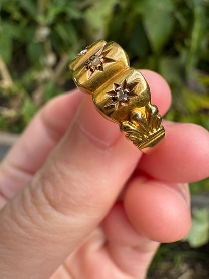 Antique Edwardian English 18ct gold rose cut diamond gypsy ring
