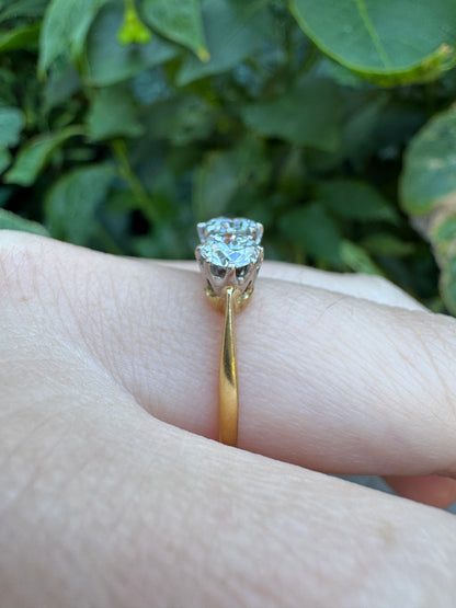 Vintage Mid Century 18ct yellow gold three stone 1.51ct TCW old European cut diamond ring
