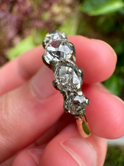 Vintage 18ct yellow gold five stone 1.5ct TCW old mine cut diamond ring