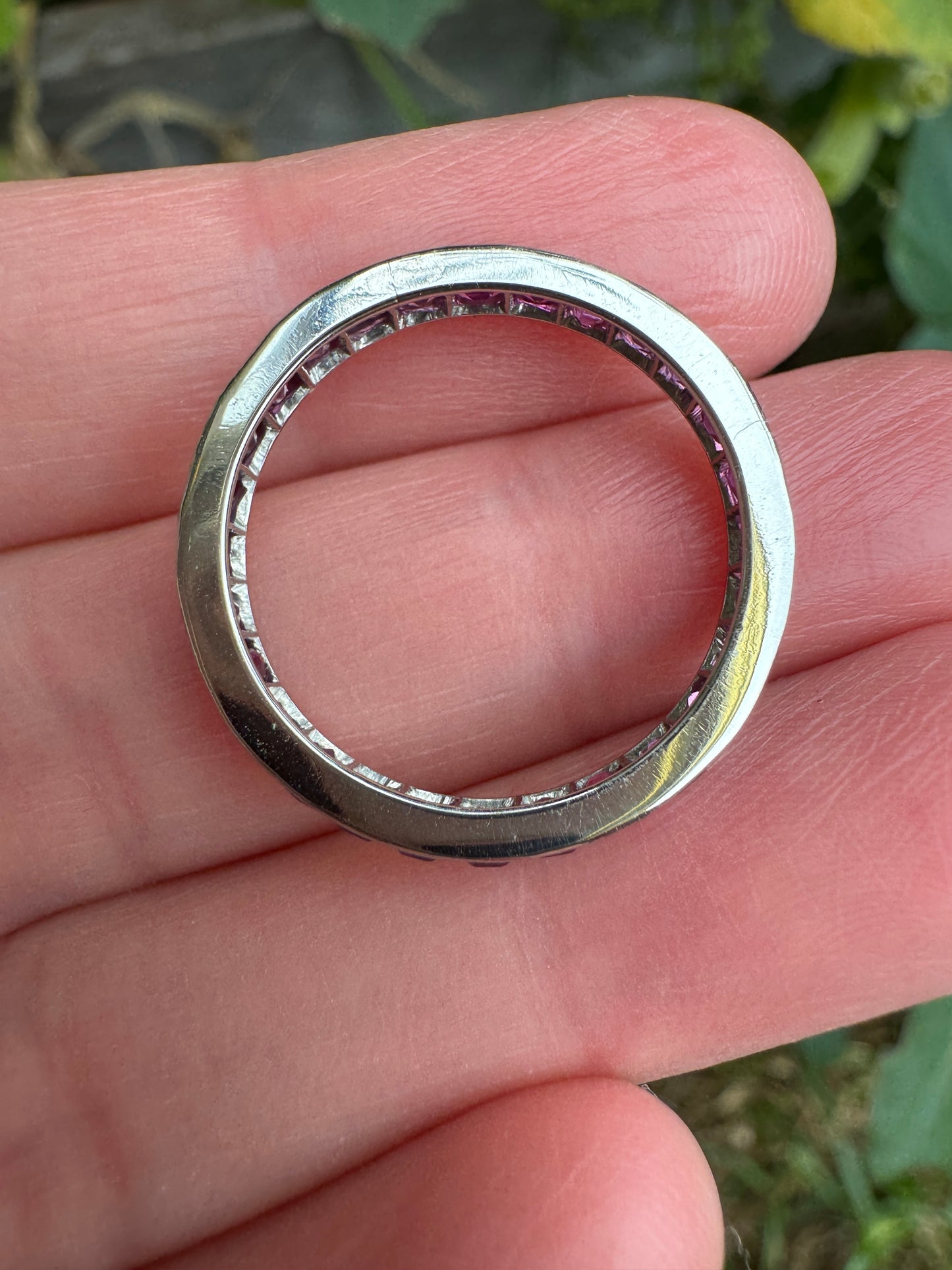 Antique platinum 1.51ct TCW natural ruby eternity ring