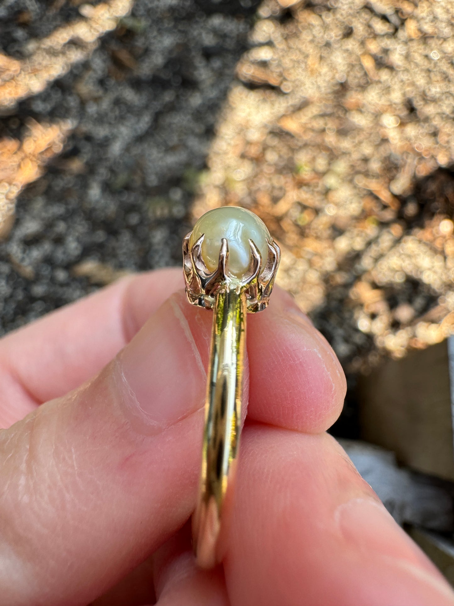 Custom 9ct yellow gold pearl stickpin conversion ring