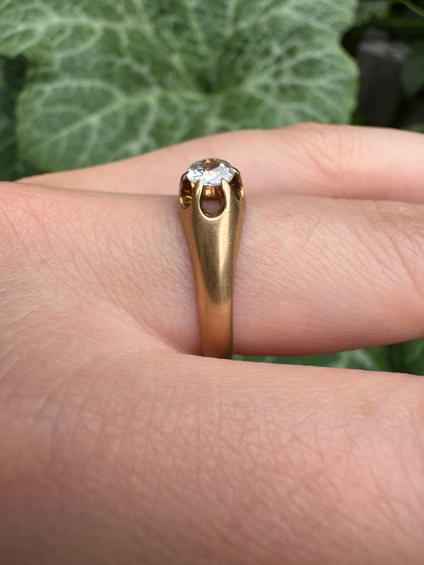 Vintage Mid Century 18ct yellow gold 0.4ct old mine cut diamond belcher ring