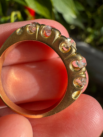 Vintage 18ct yellow gold five stone 1ct TCW old mine cut diamond ring
