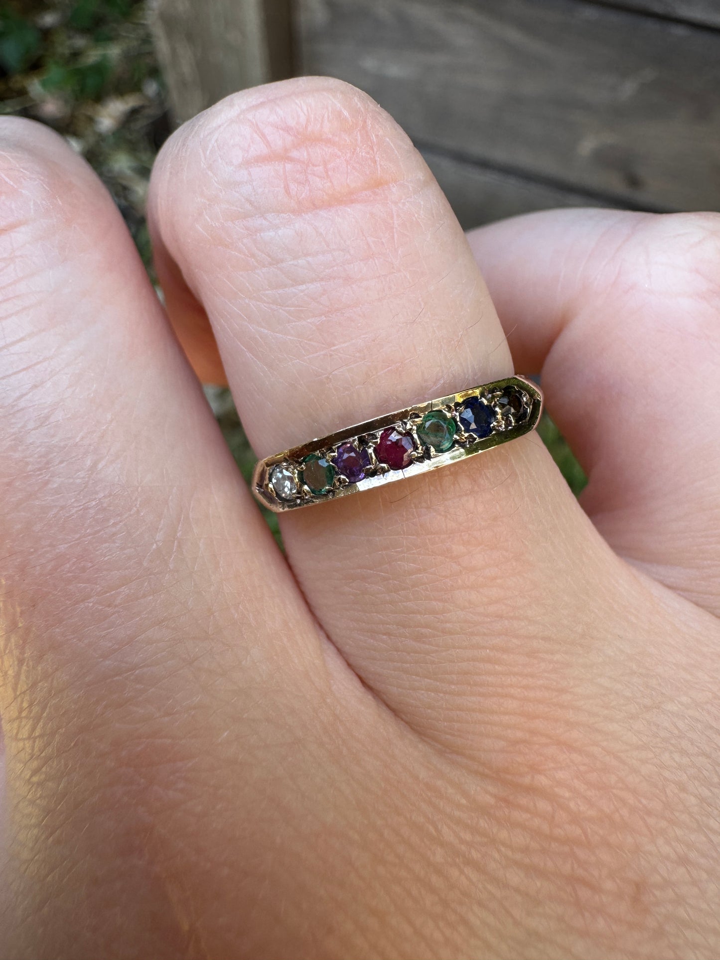 Vintage English Victorian Revival 9ct yellow gold DEAREST acrostic ring