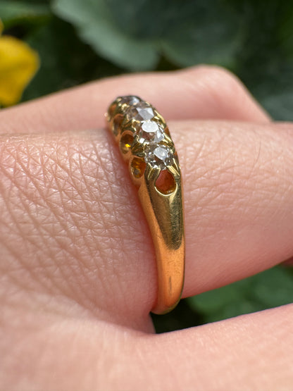Antique English 18ct yellow gold five stone 0.3ct TCW old mine cut diamond ring