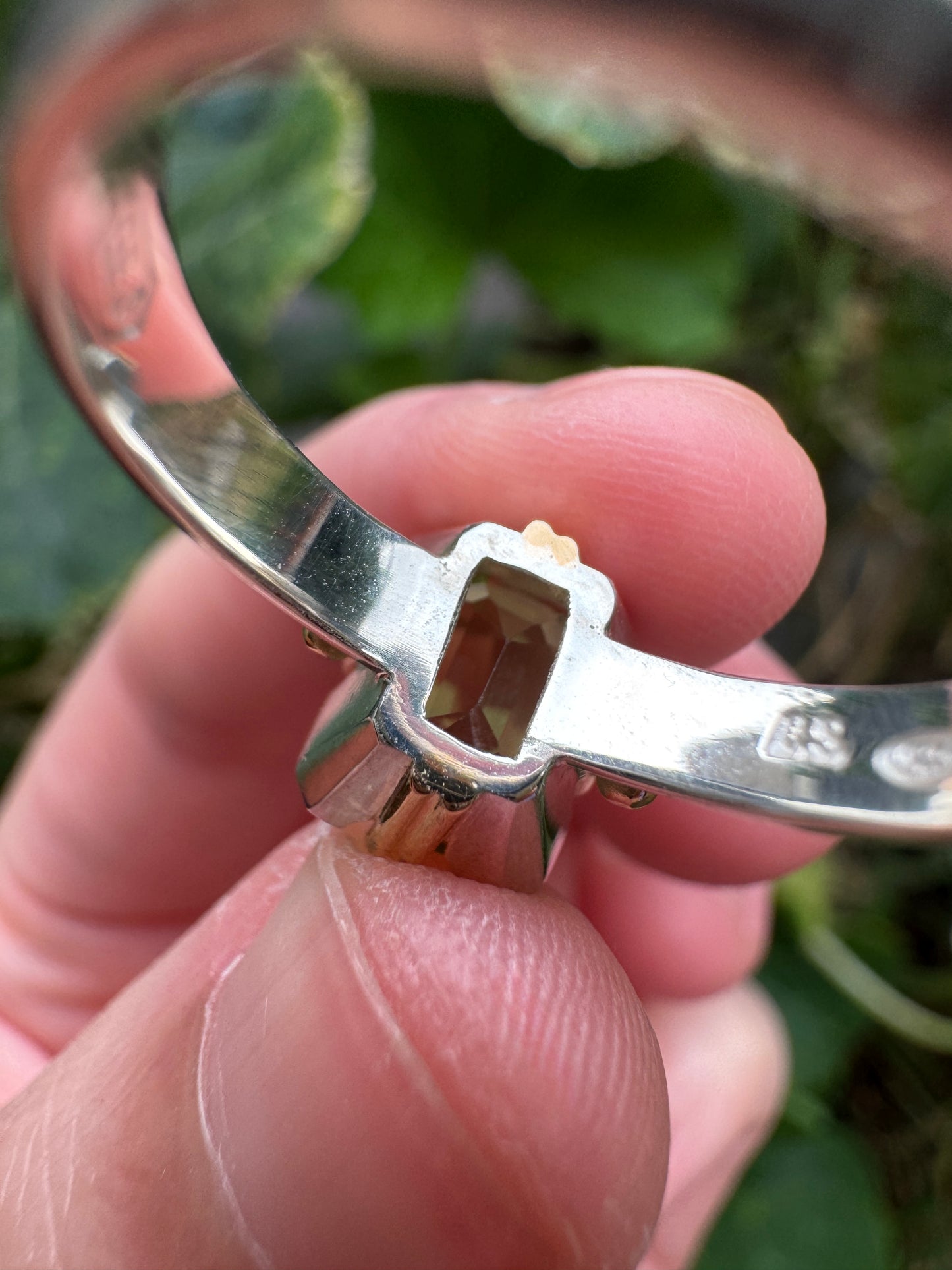 Custom handmade sterling silver and recycled 18ct yellow gold 2.54ct peridot ring