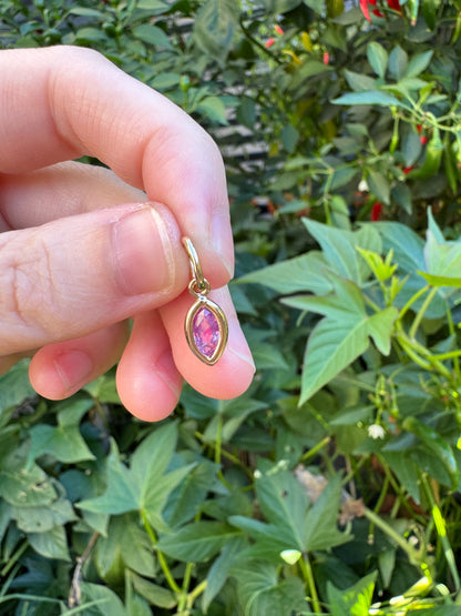 Custom 9ct yellow gold marquise cut 0.54ct pink sapphire bezel set pendant