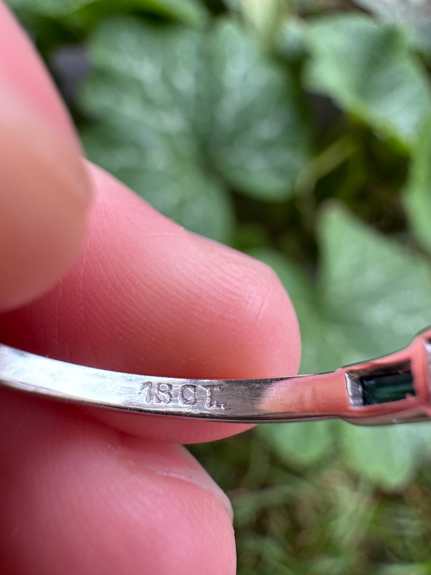 Antique 18ct white gold 0.87ct old European cut diamond and 0.5ct TCW baguette cut natural sapphire ring