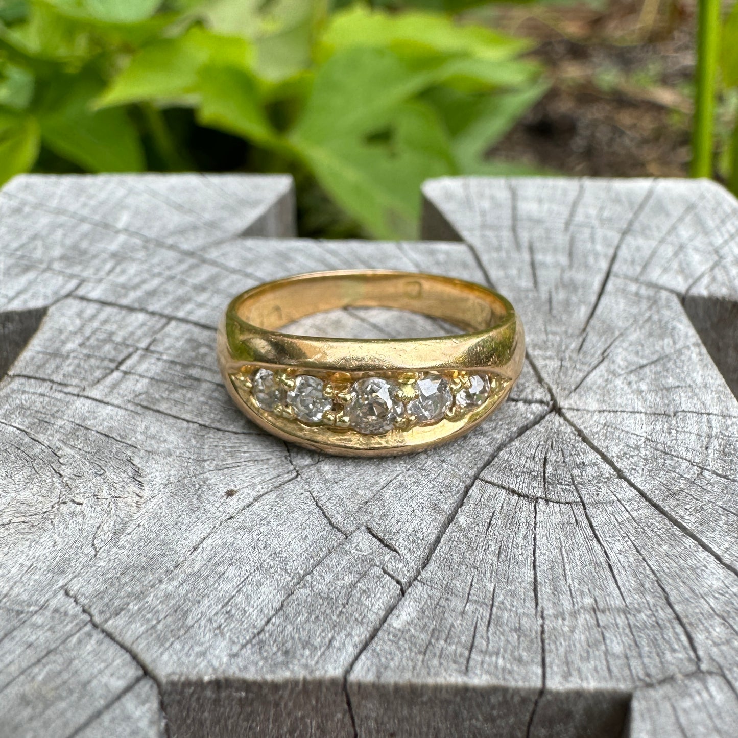 Antique 18ct yellow gold five stone 0.5ct TCW old mine cut diamond ring