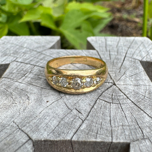 Antique 18ct yellow gold five stone 0.5ct TCW old mine cut diamond ring
