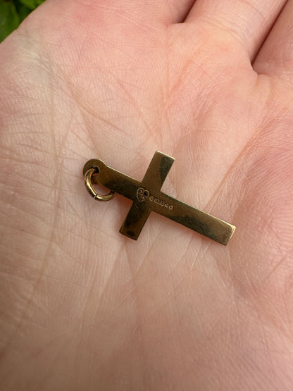 Vintage 9ct yellow gold faceted cross pendant